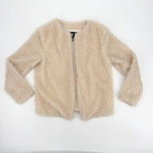 HM Womens Shaggy Faux Fur Jacket Beige Cream Open Front Lined Size 4 US 34 EU